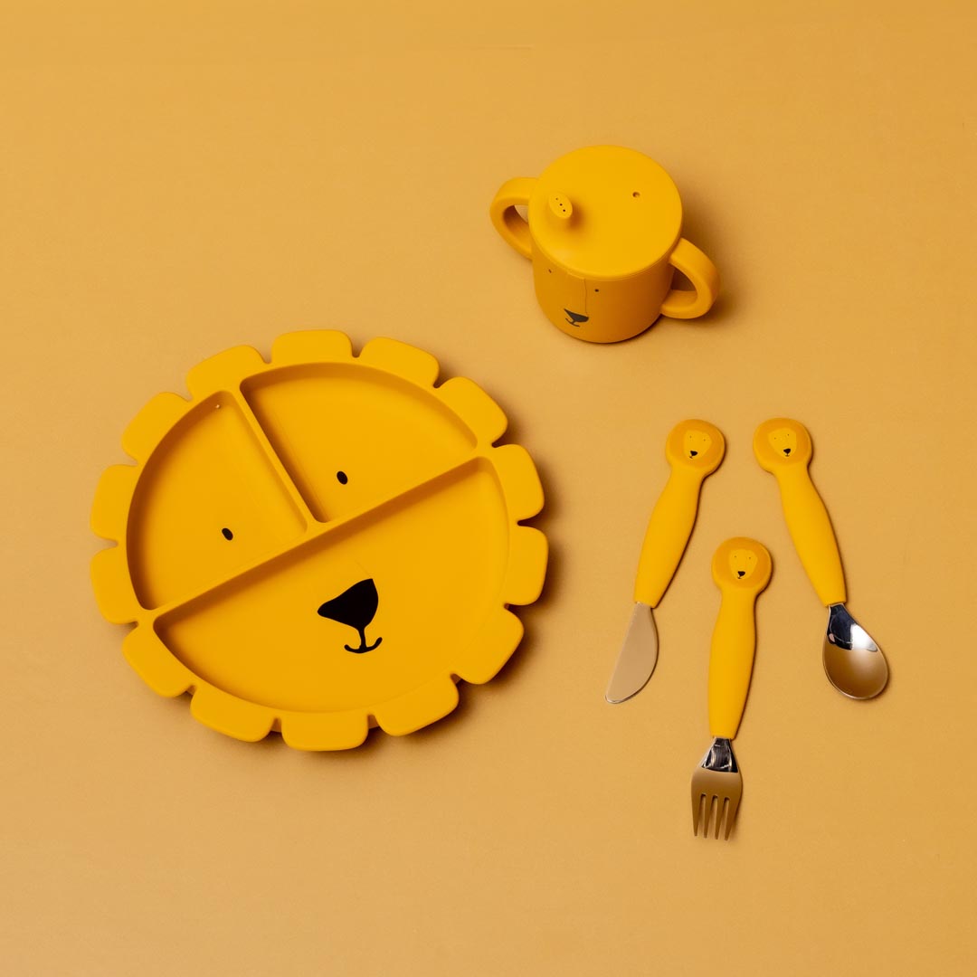 Assiette avec ventouse en silicone et compartiments - Mr. Lion